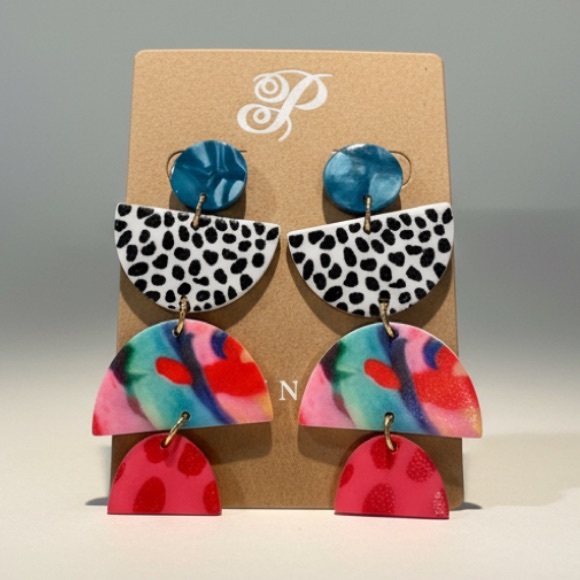 Plunder Jewelry - Plunder Colorful Statement Dangle Earrings | Bold Multi Color Geometric Earrings
